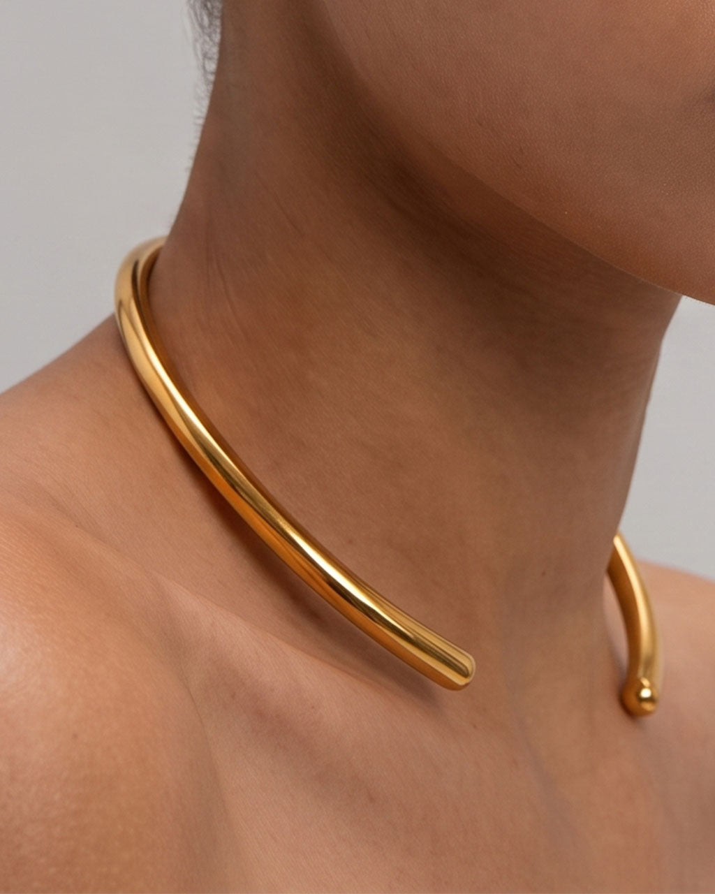 Chunky Minimalist Open Cuff Waterproof Gold Necklace