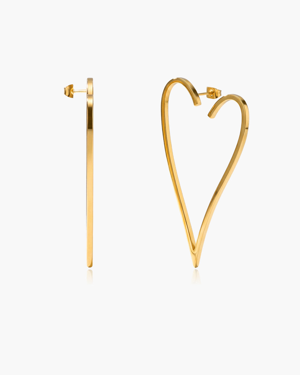 Chunky Open Heart Hoop Stud Waterproof Gold Earrings