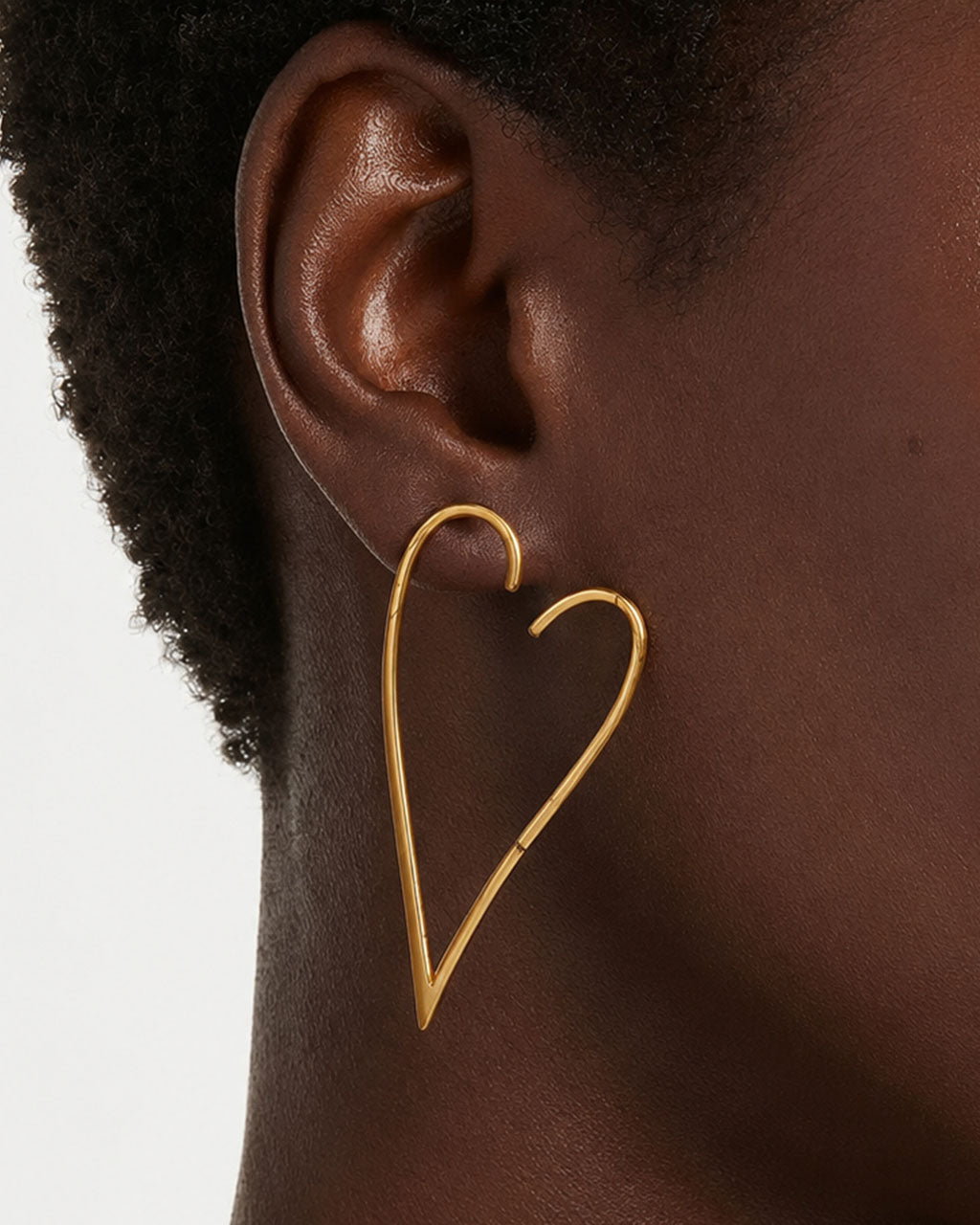 Chunky Open Heart Hoop Stud Waterproof Gold Earrings