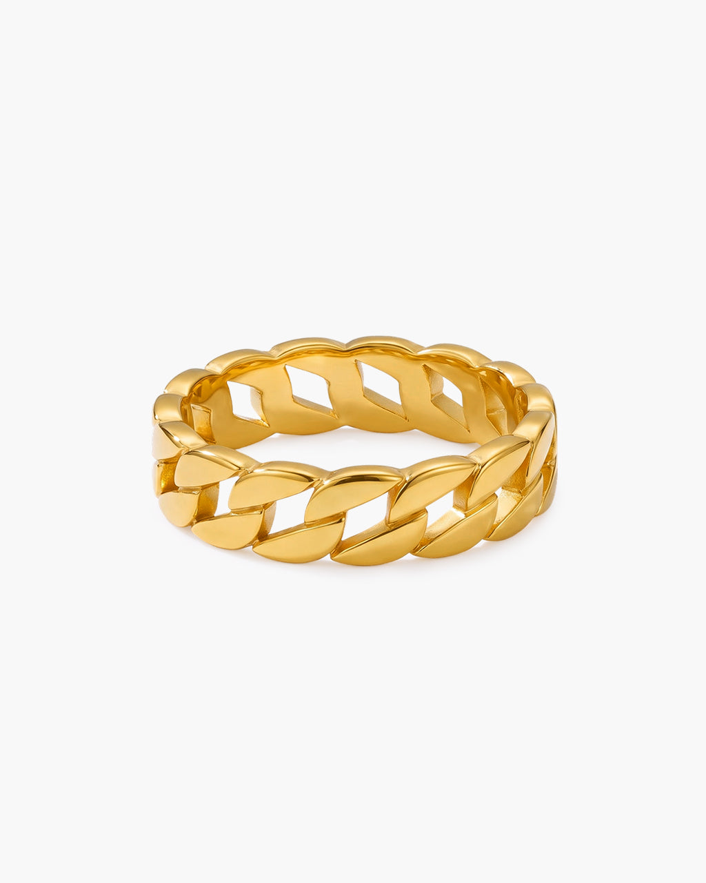 Chunky Polished Curb Chain Band Waterproof Gold Ring