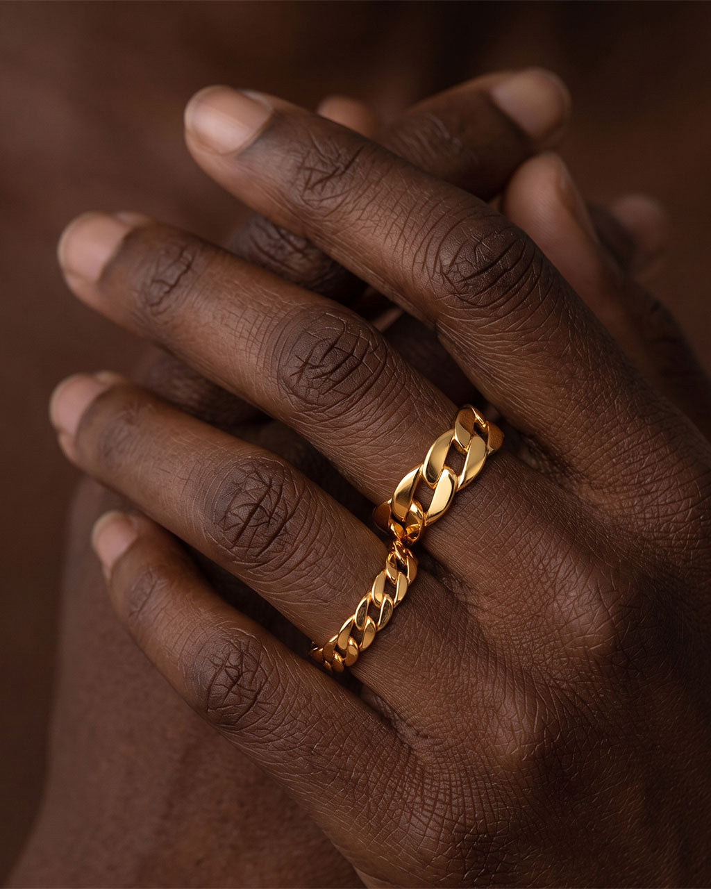 Chunky Polished Curb Chain Band Waterproof Gold Ring
