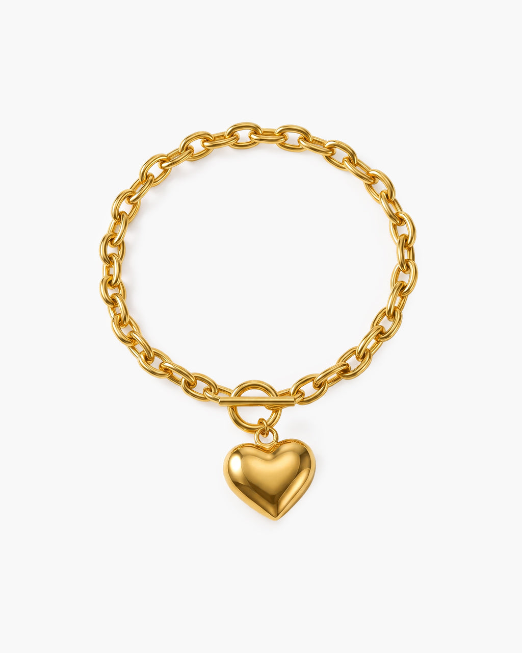 Chunky Puffy Heart Charm Waterproof Gold Bracelet