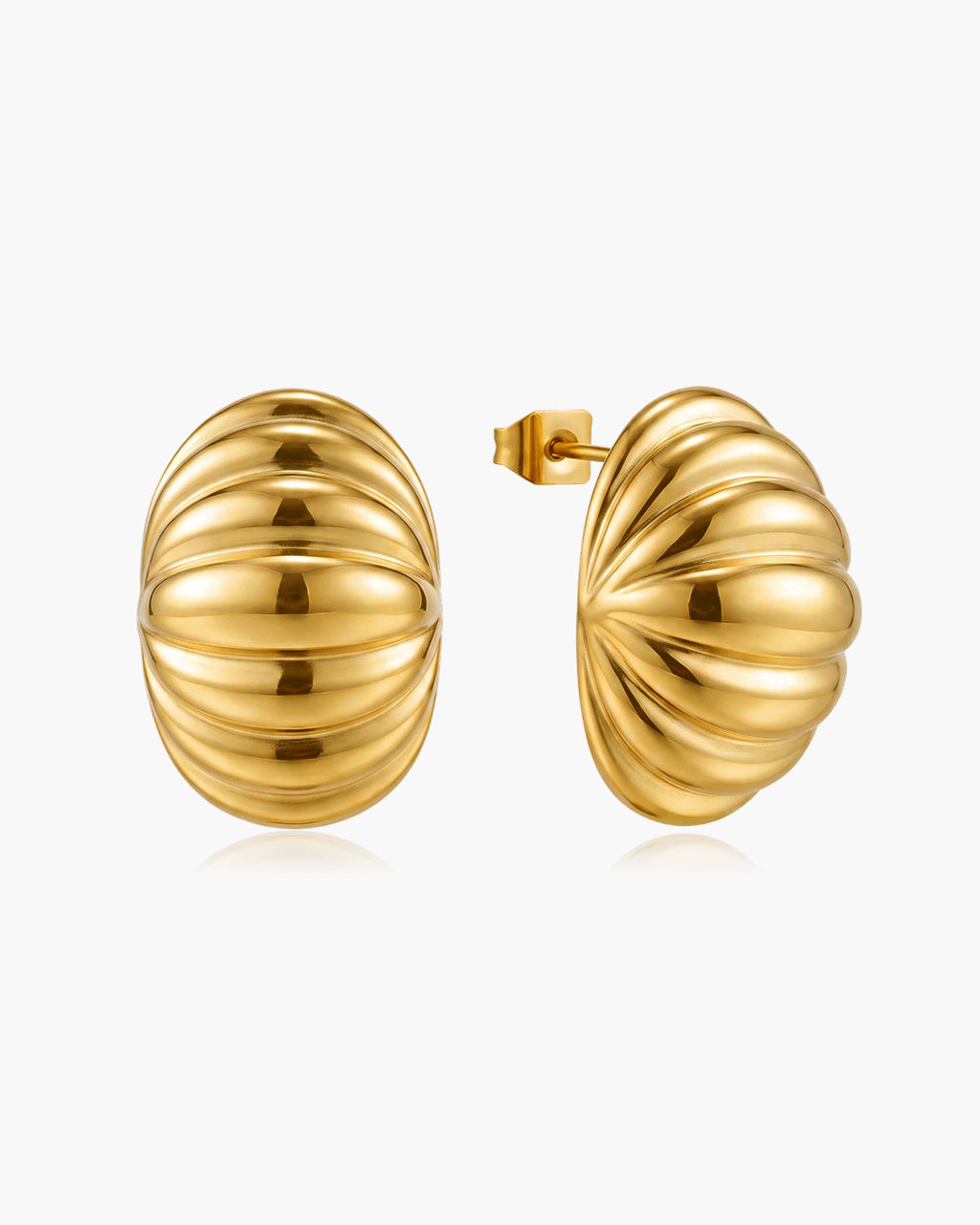Chunky Ribbed Dome Stud Waterproof Gold Earrings