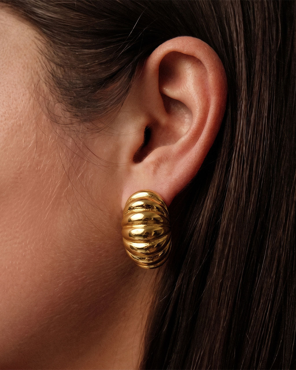 Chunky Ribbed Dome Stud Waterproof Gold Earrings