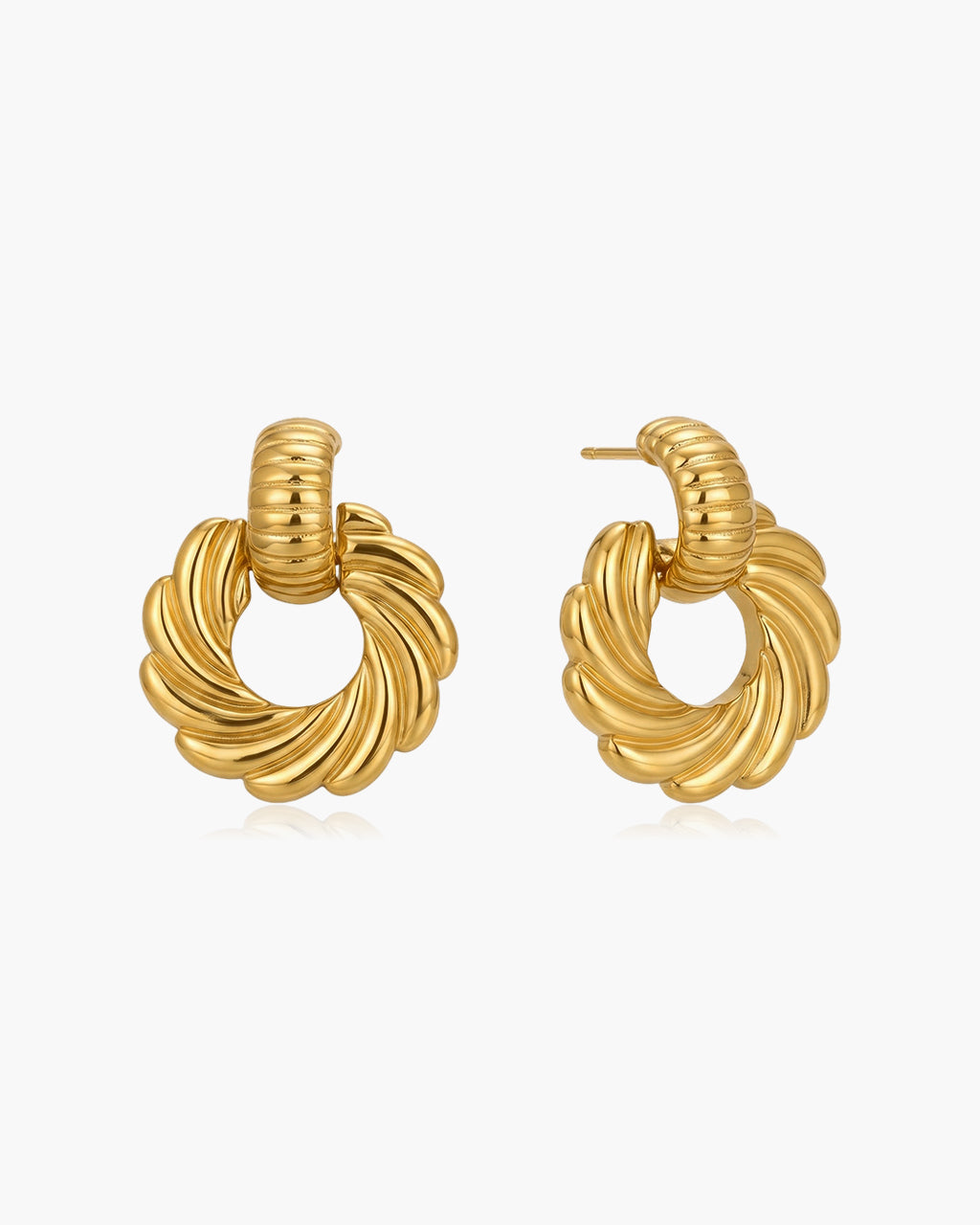 Chunky Ribbed Swirl Drop Stud Waterproof Gold Earrings