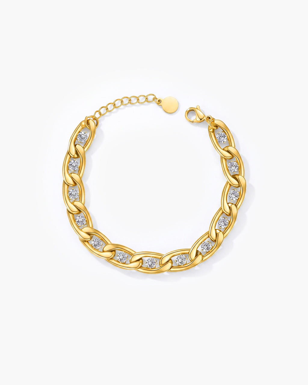 Chunky Stone Set Curb Chain Waterproof Gold Bracelet