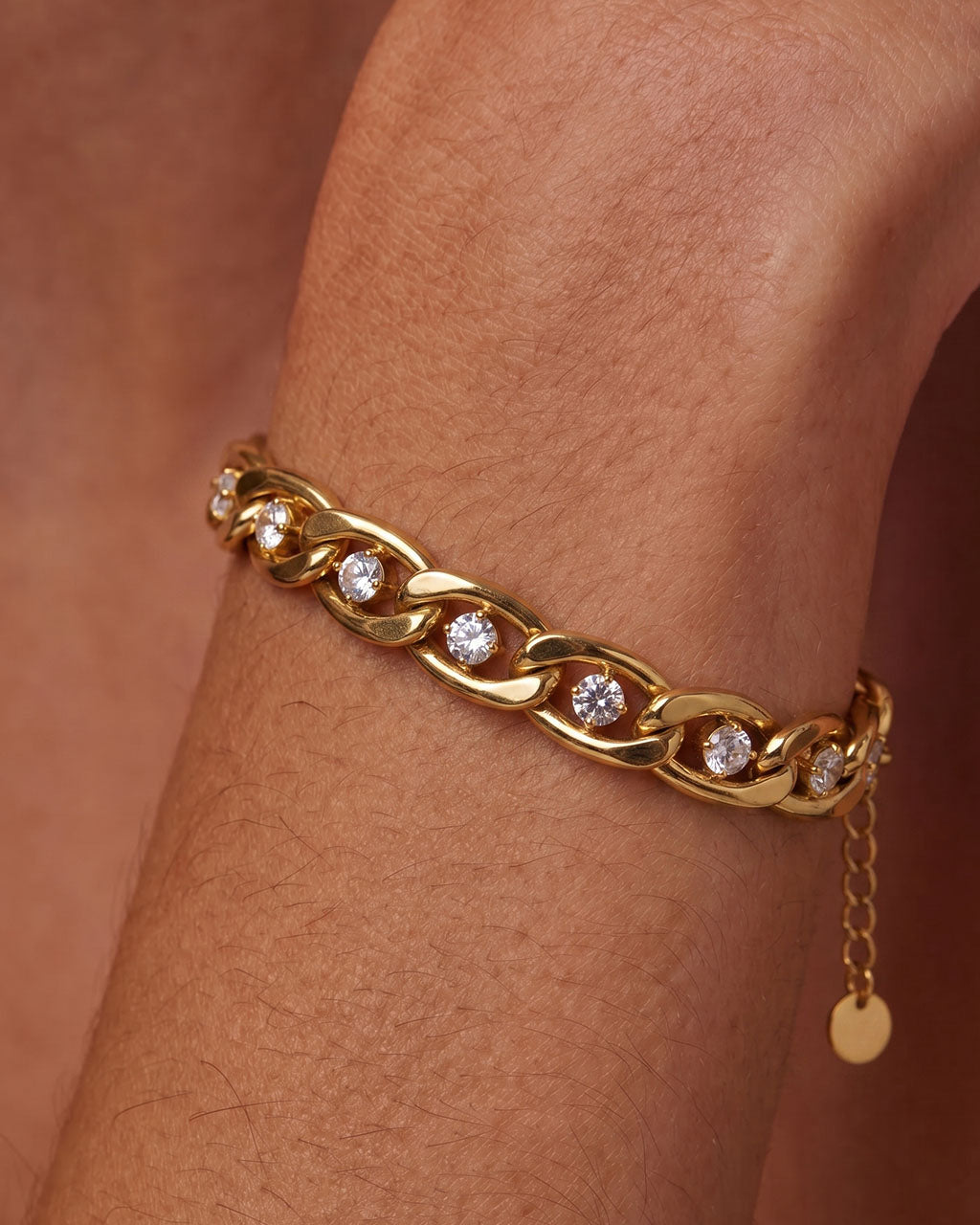 Chunky Stone Set Curb Chain Waterproof Gold Bracelet