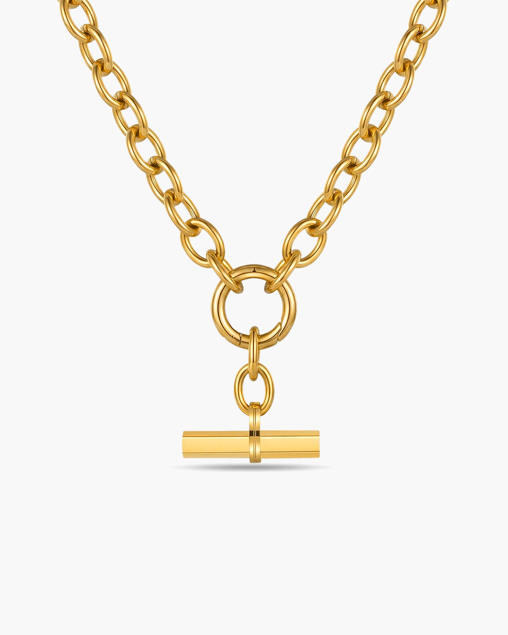 Chunky T Bar Charm Link Chain Waterproof Gold Necklace