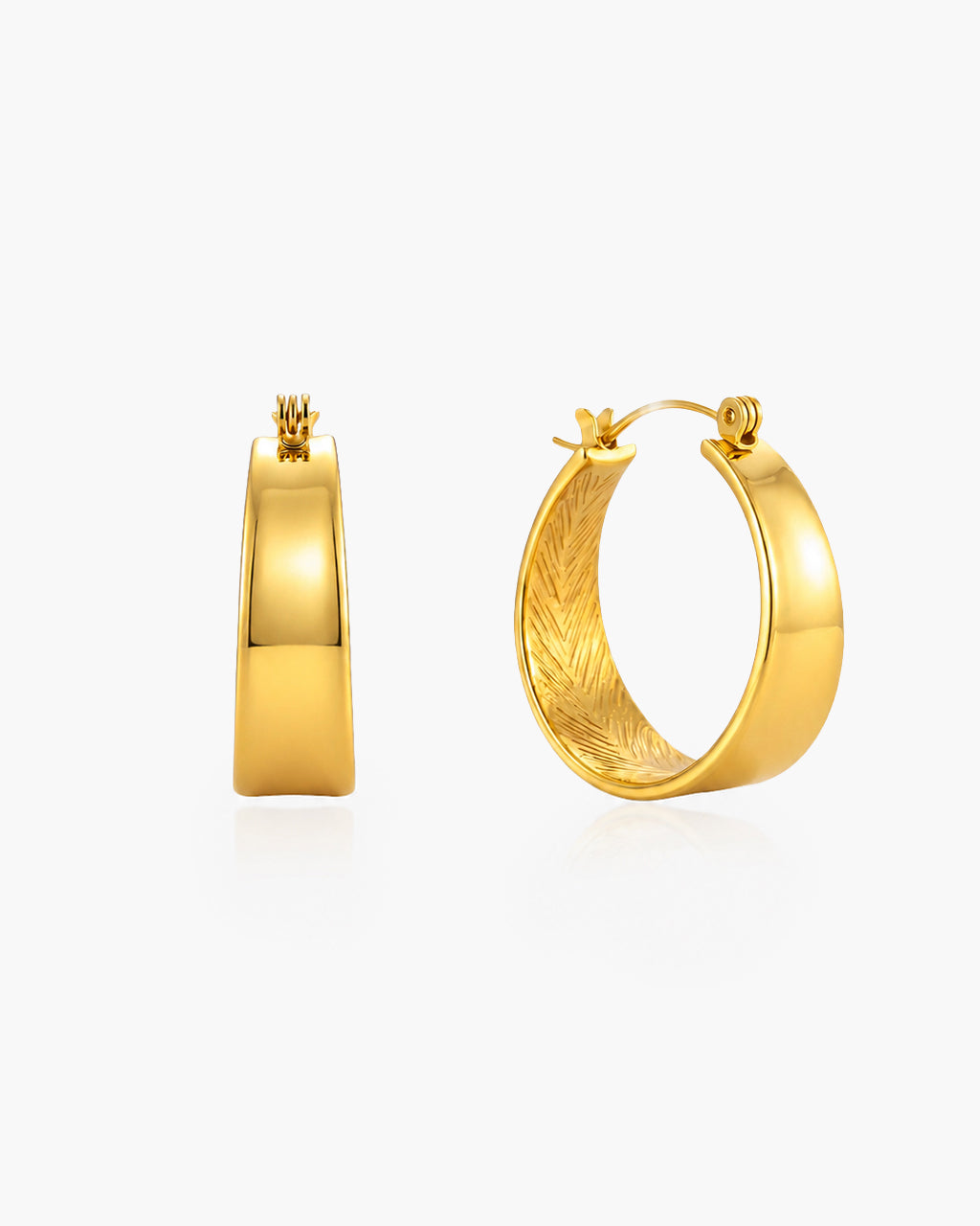 Chunky Tapered Flat Hoop Waterproof Gold Earrings