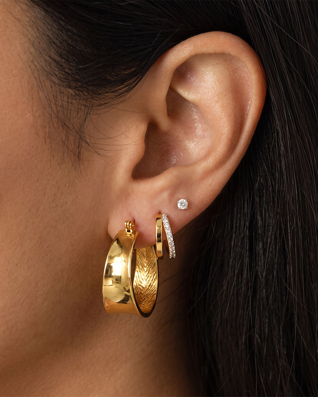 Chunky Tapered Flat Hoop Waterproof Gold Earrings