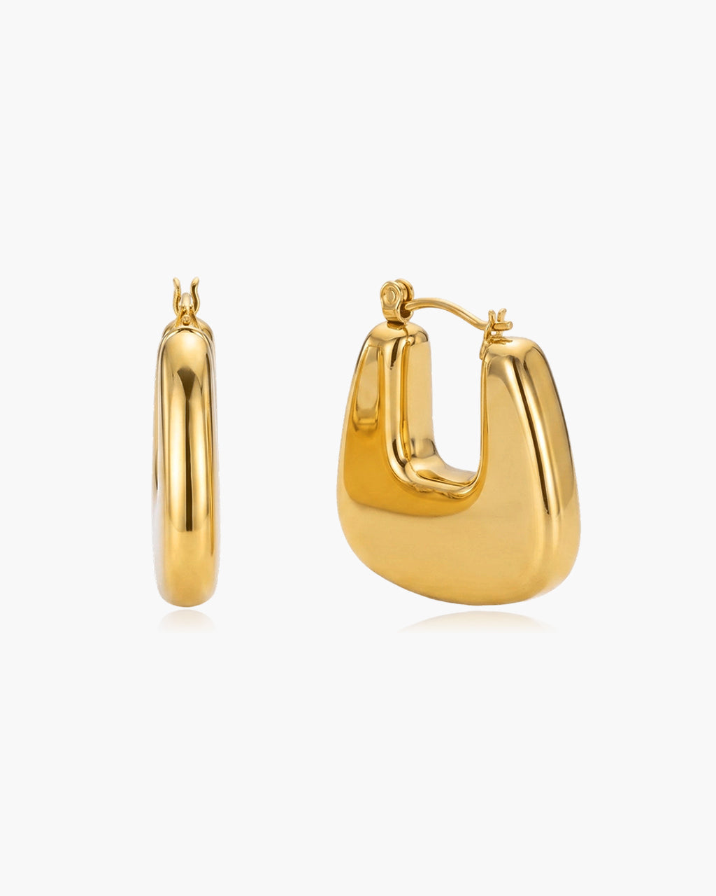 Chunky Trapezoid Huggie Hoop Waterproof Gold Earrings