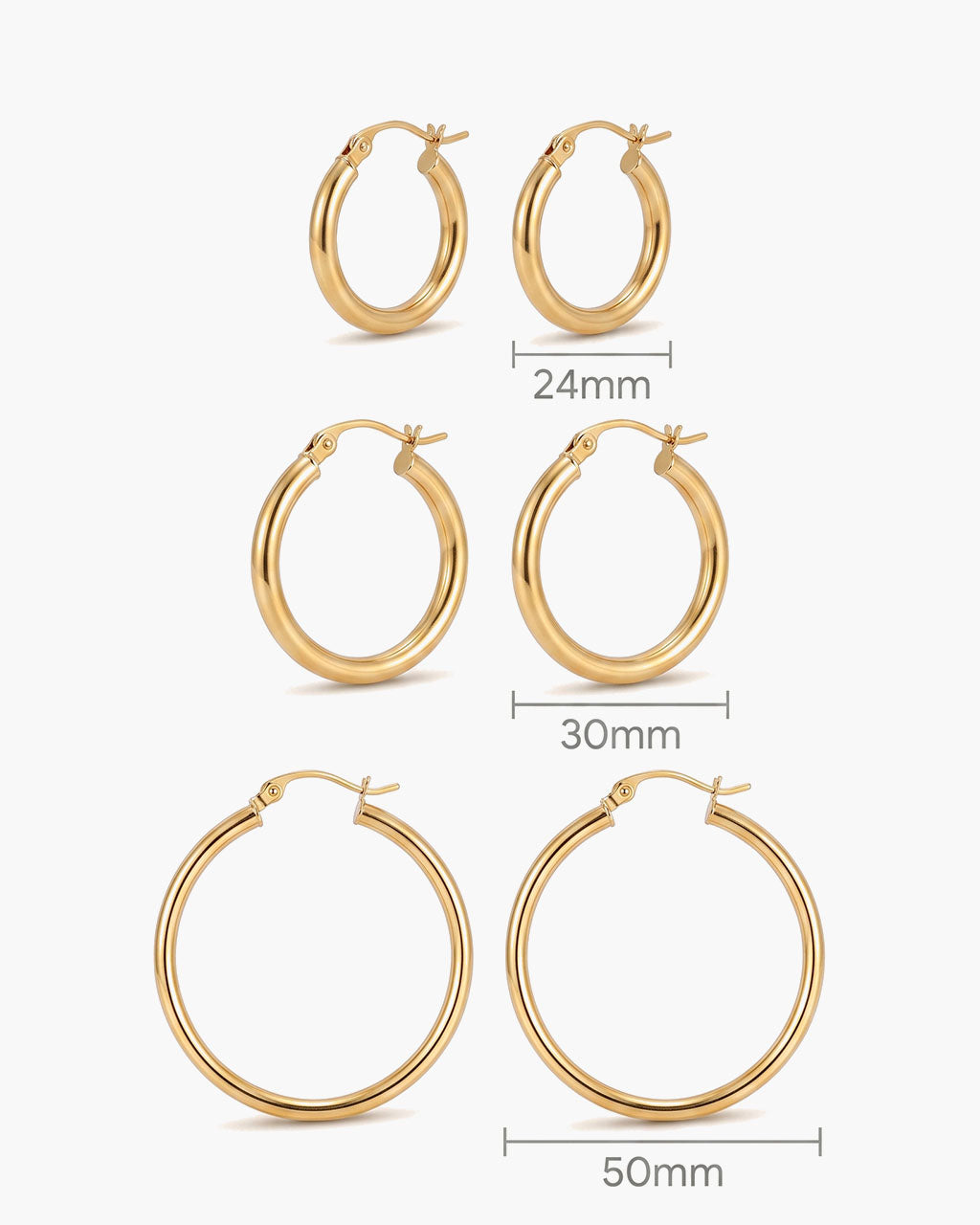 Chunky Triple Hoop Gold Waterproof Earrings Bundle