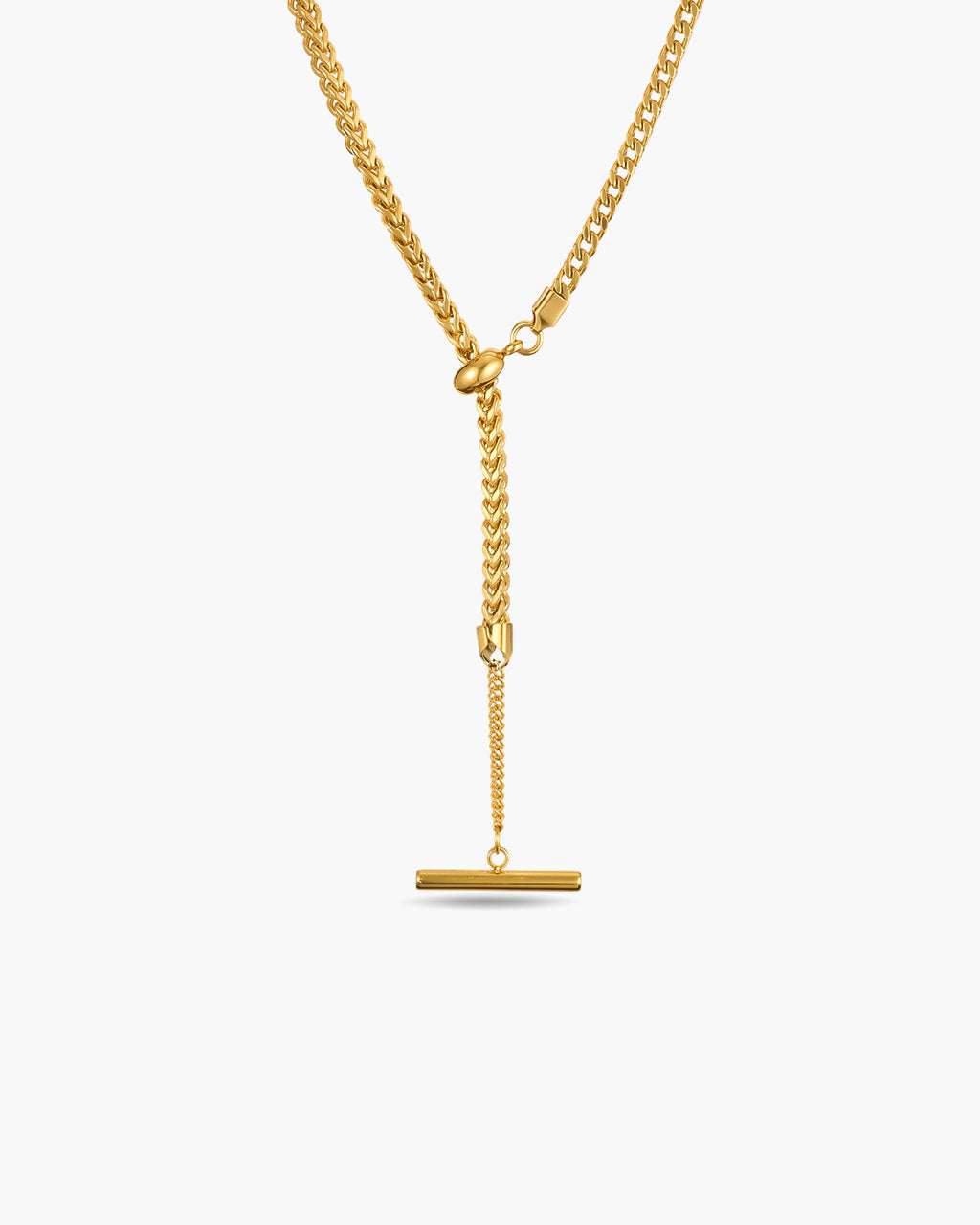 Chunky Wheat Chain T Bar Waterproof Gold Necklace