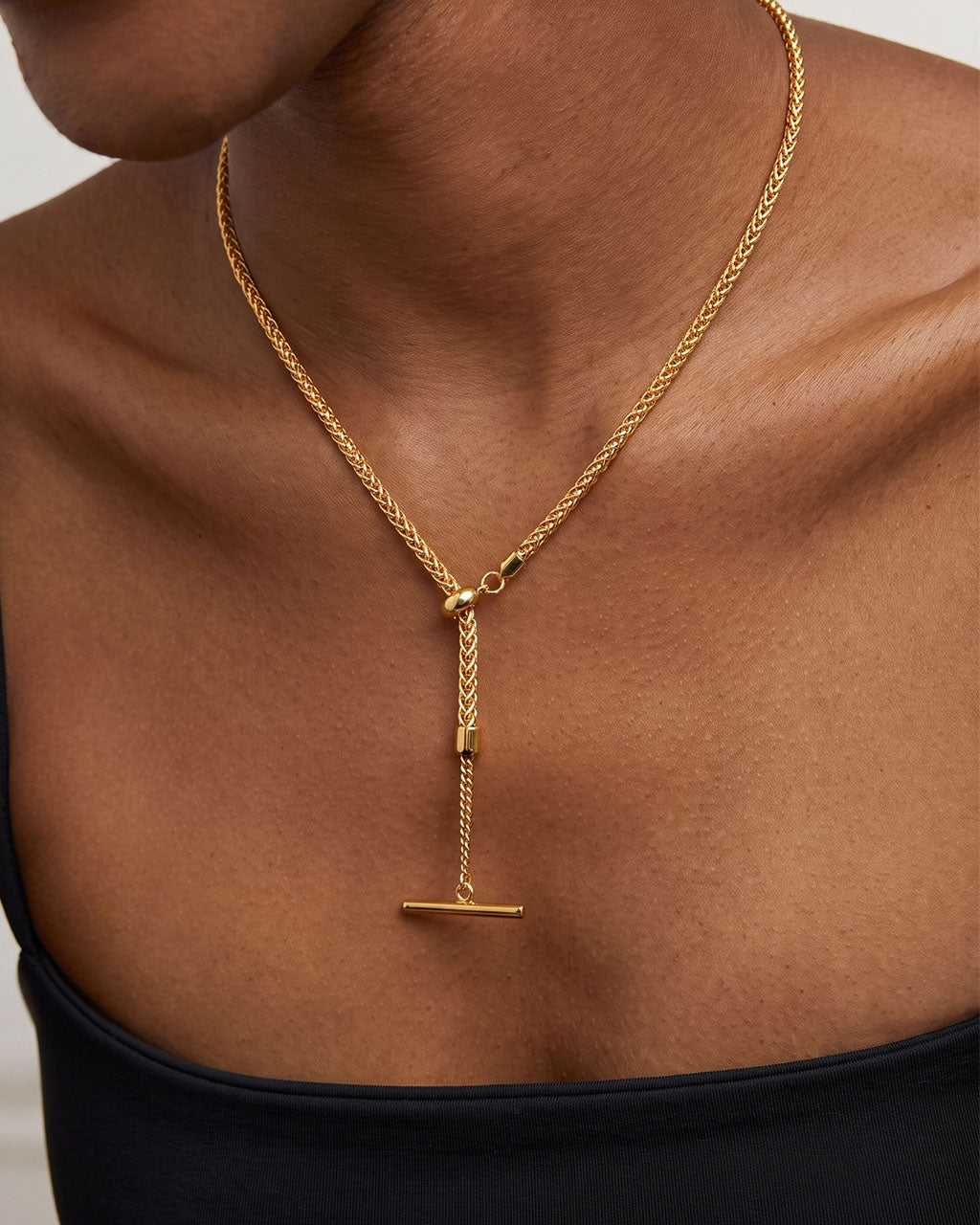 Chunky Wheat Chain T Bar Waterproof Gold Necklace