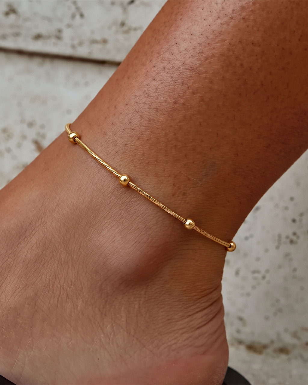 Classic Bead Herringbone Chain Waterproof Gold Anklet