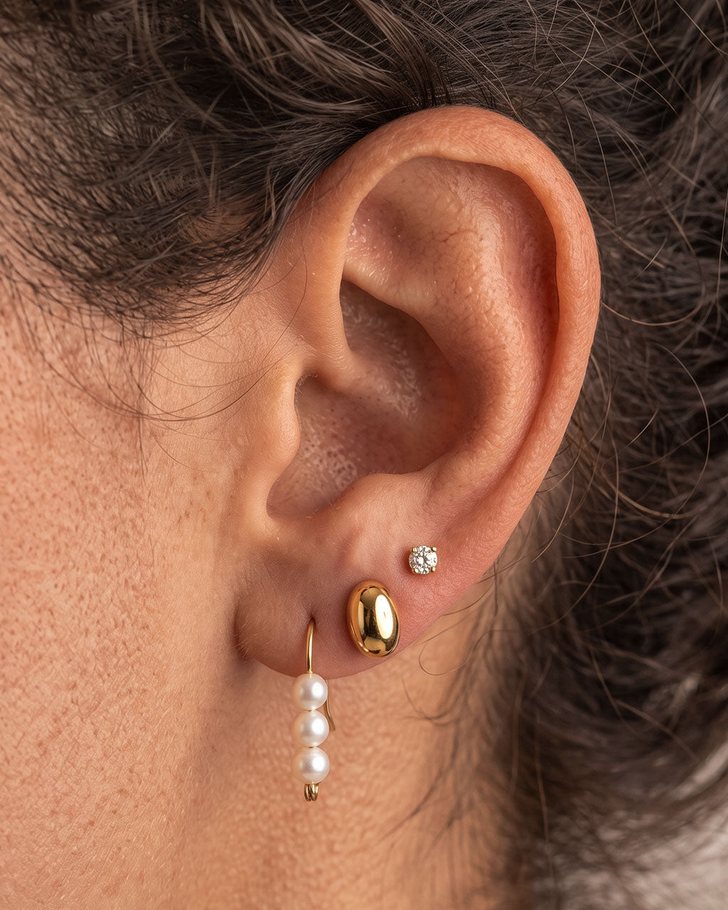Classic Pebble Dome Stud Waterproof Gold Earrings