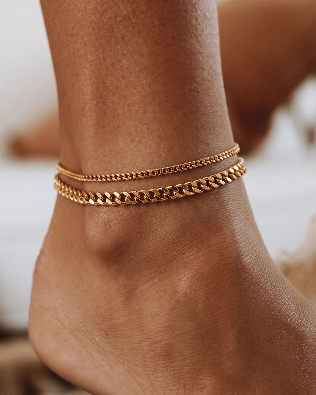 Classic Polished Curb Chain Waterproof Gold Anklet