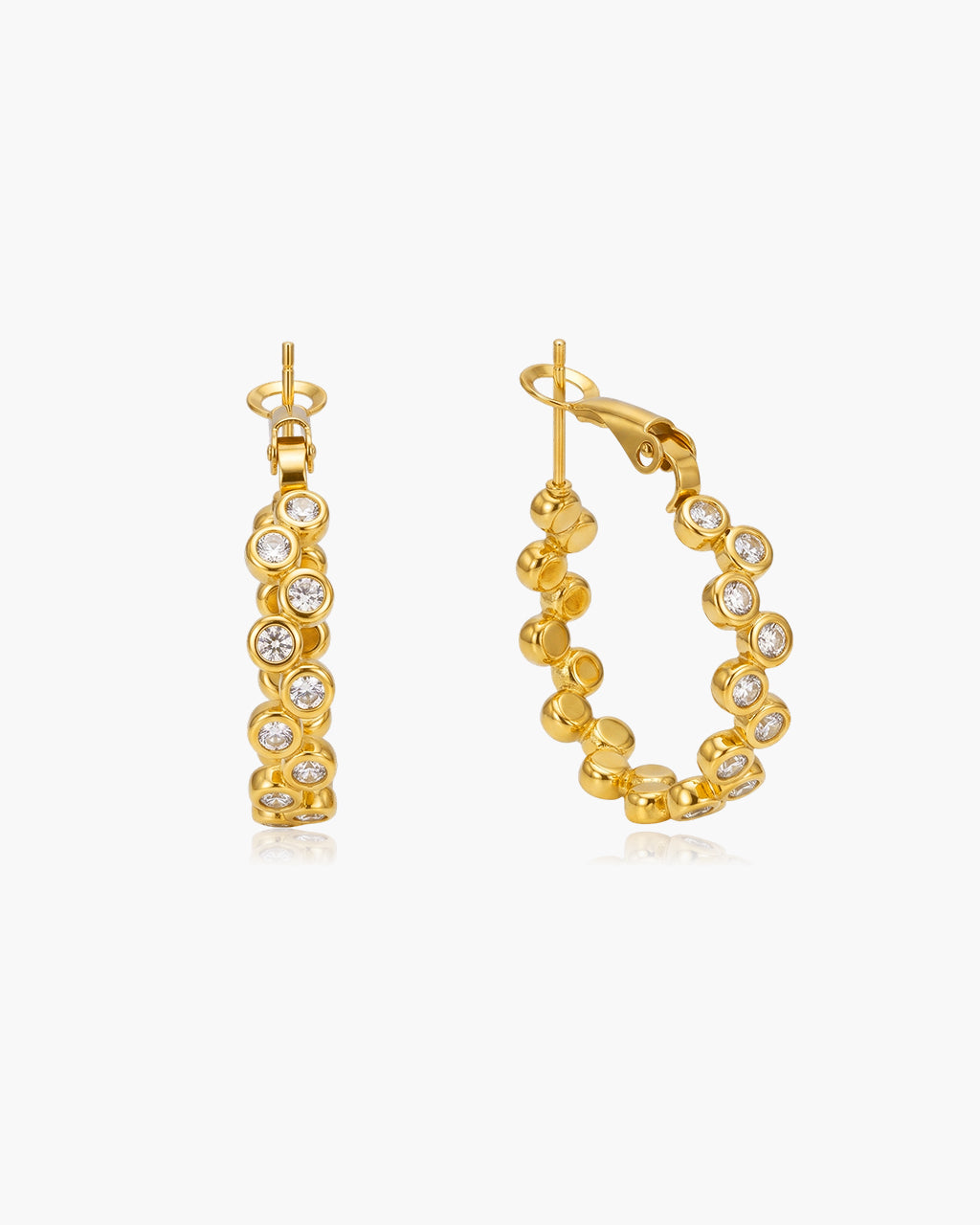Cluster Simulated Diamond Hoop Waterproof Gold Earrings