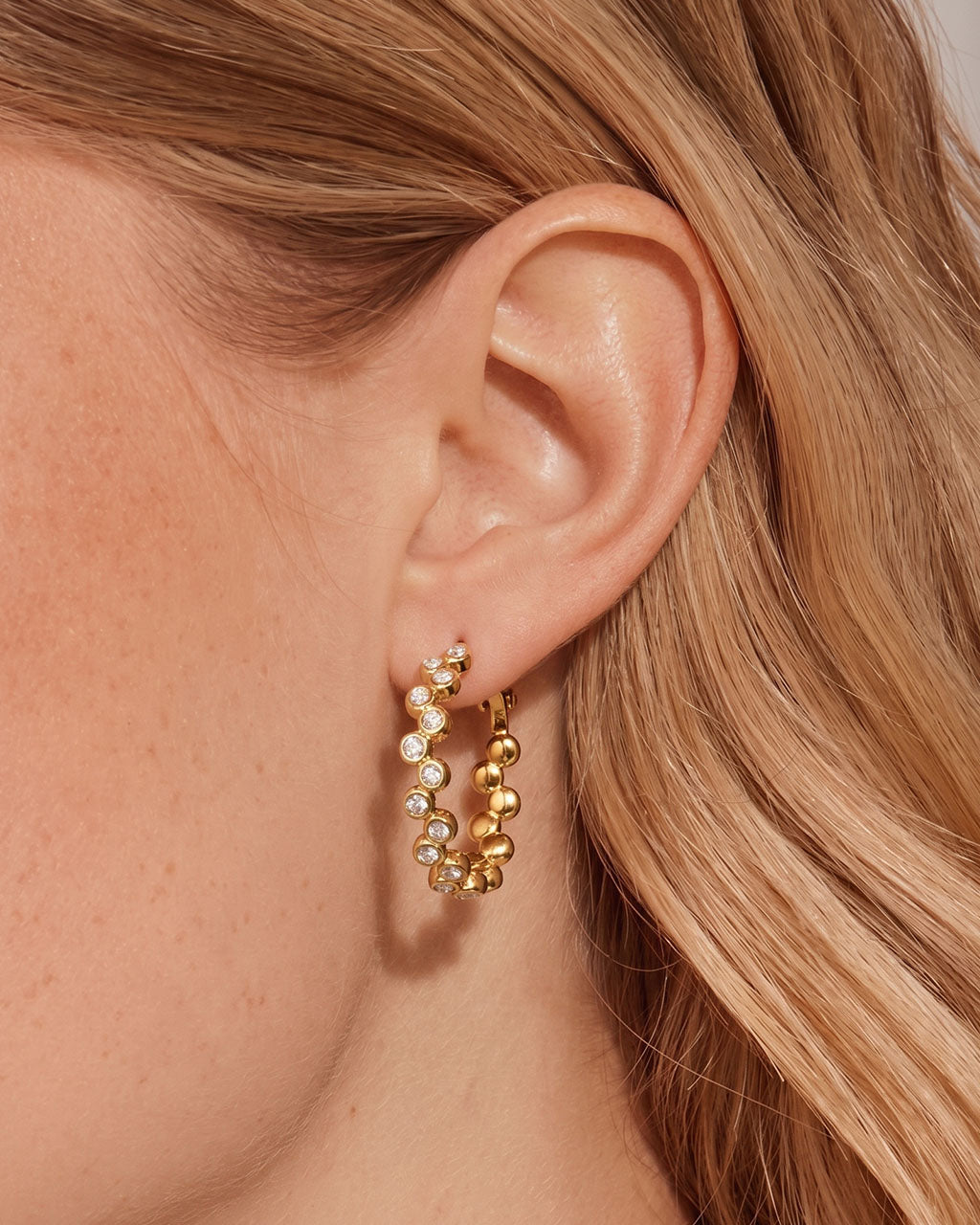 Cluster Simulated Diamond Hoop Waterproof Gold Earrings