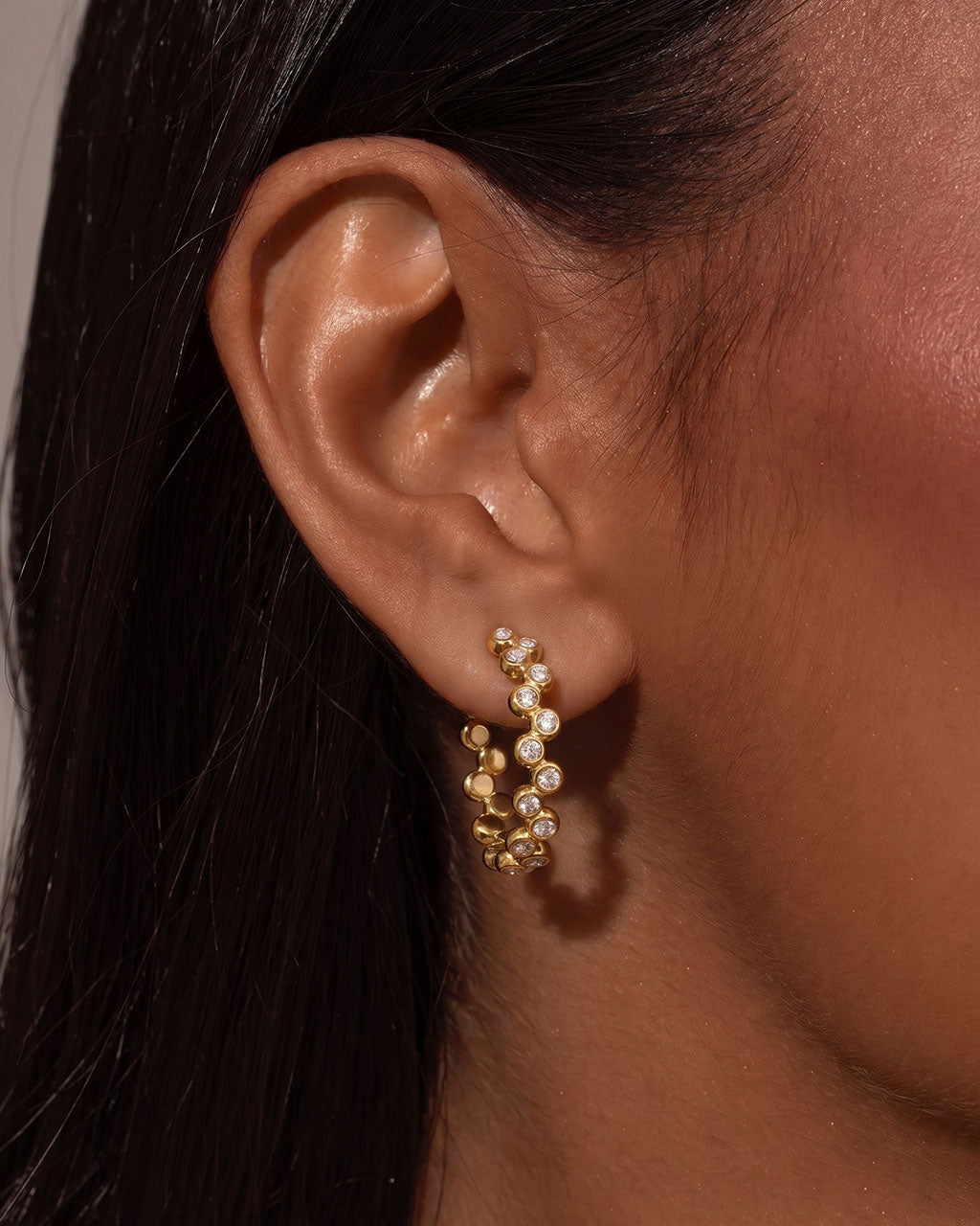 Cluster Simulated Diamond Hoop Waterproof Gold Earrings