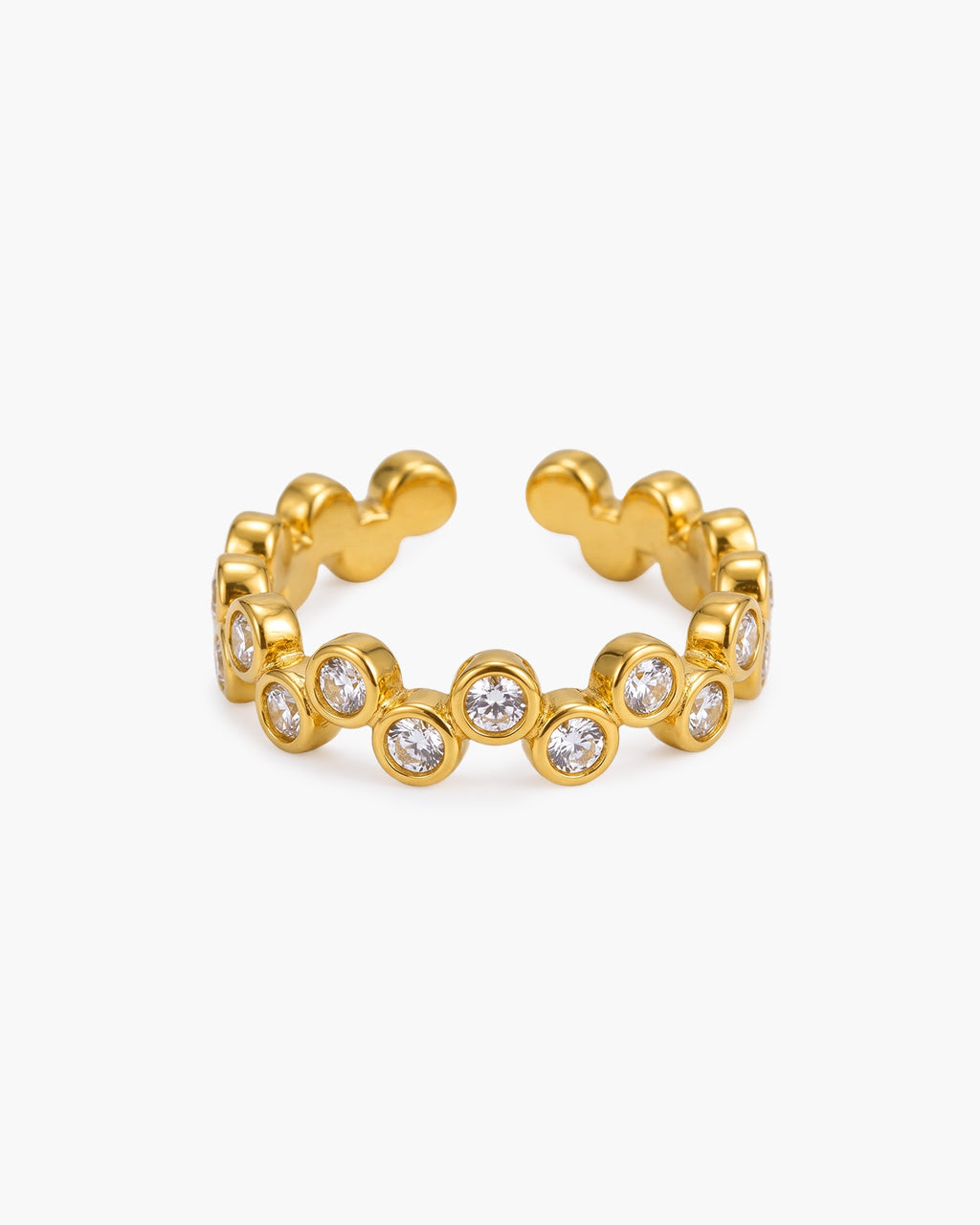Cluster Simulated Diamond Open Waterproof Gold Ring