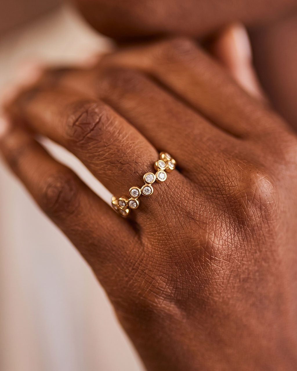 Cluster Simulated Diamond Open Waterproof Gold Ring