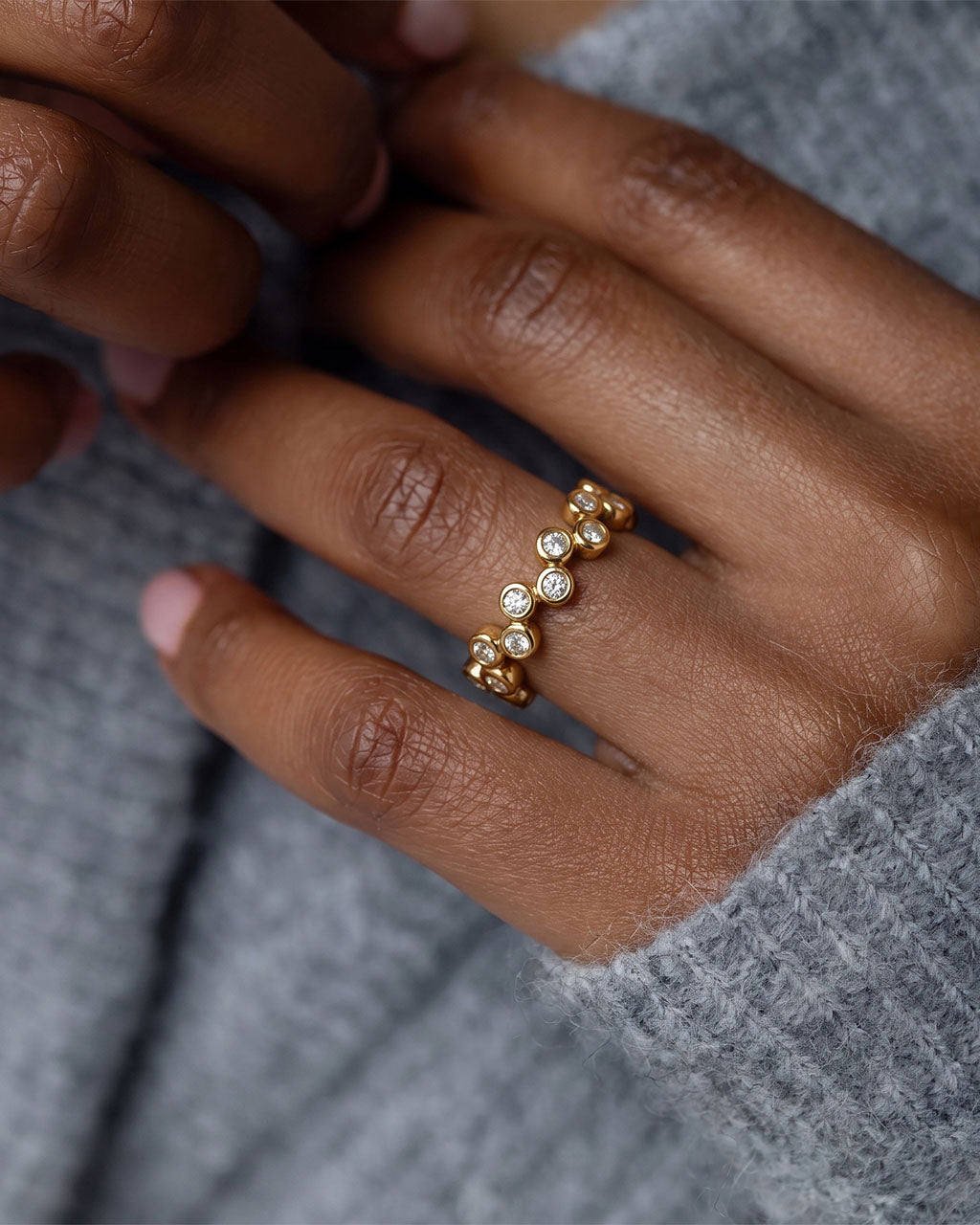 Cluster Simulated Diamond Open Waterproof Gold Ring