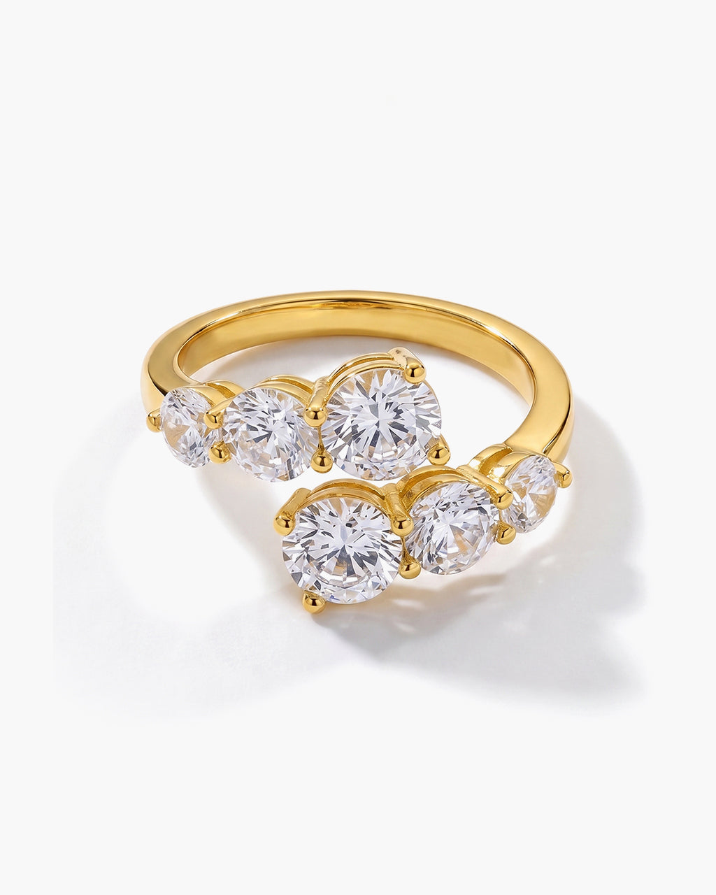 Clustered Six Stone Open Wrap Waterproof Gold Ring