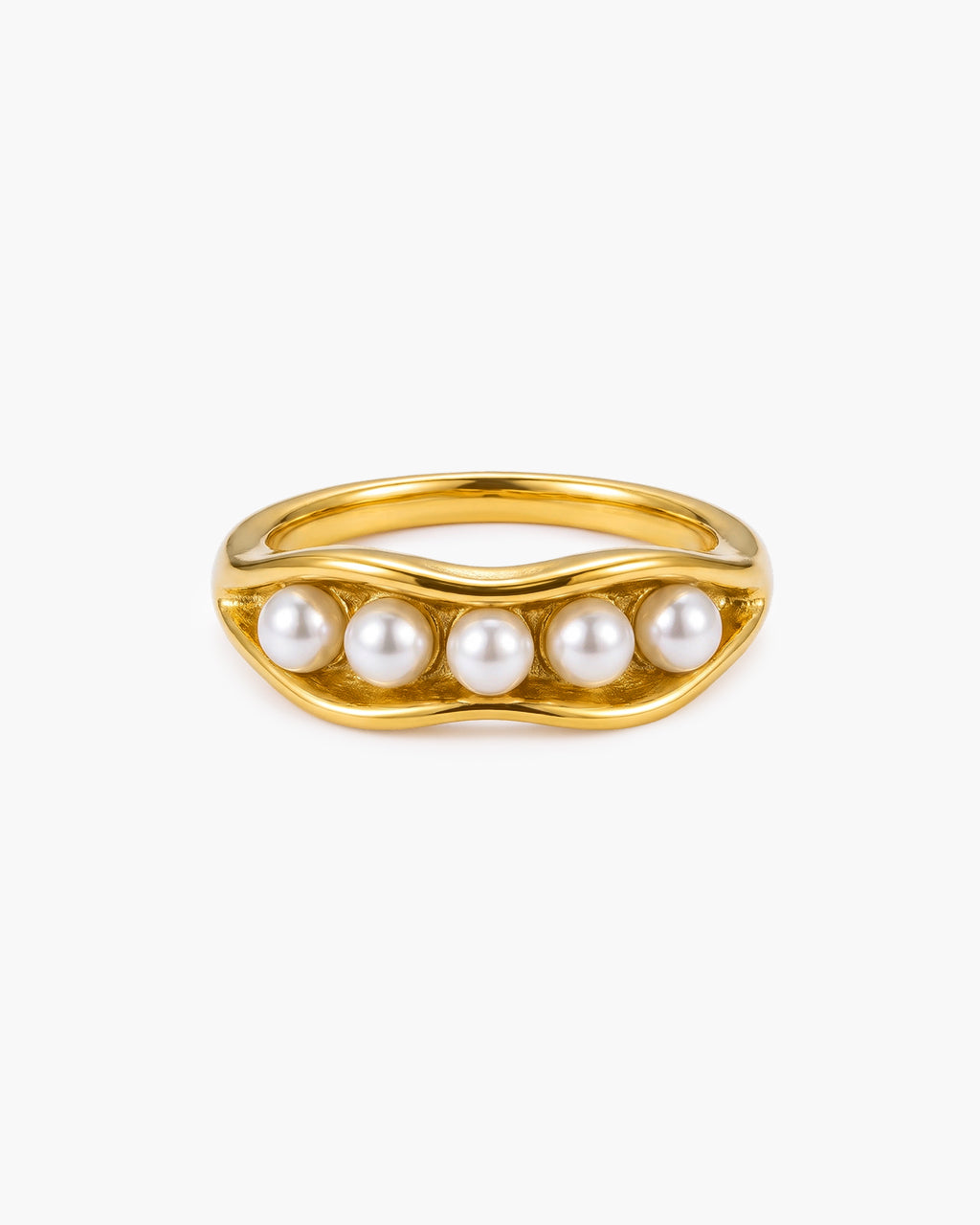 Coastal Pearl Pod Statement Waterproof Gold Ring