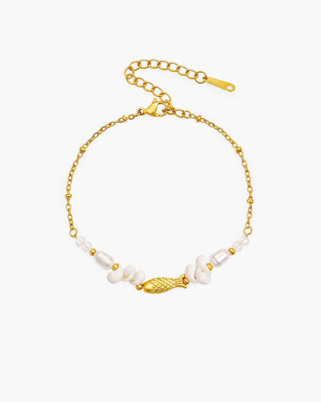 Coastal Pearl & Shell Charm Waterproof Gold Bracelet