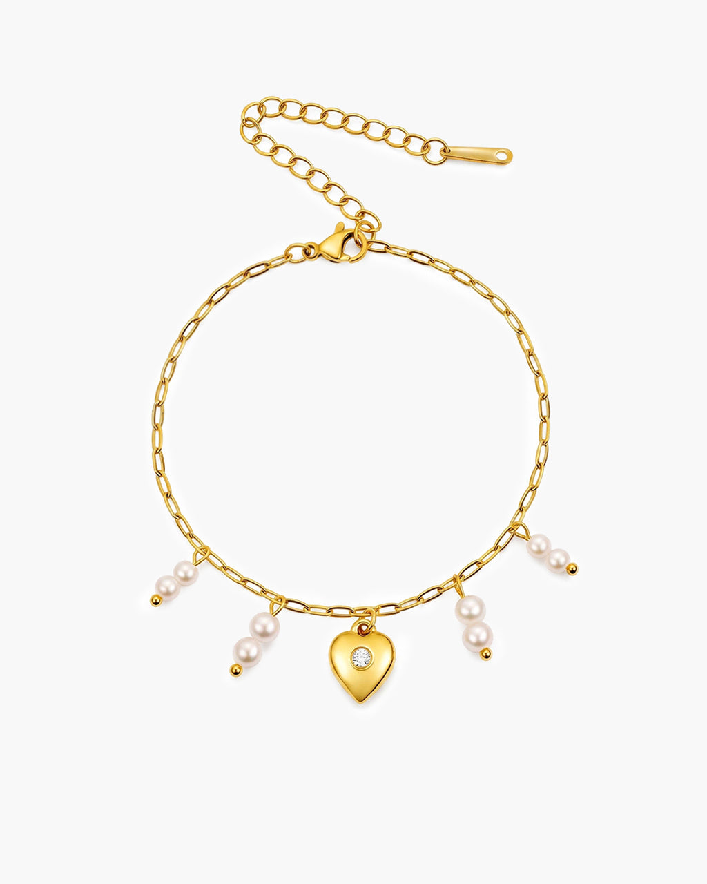 Coastal Pearl & Shell Charm Waterproof Gold Bracelet