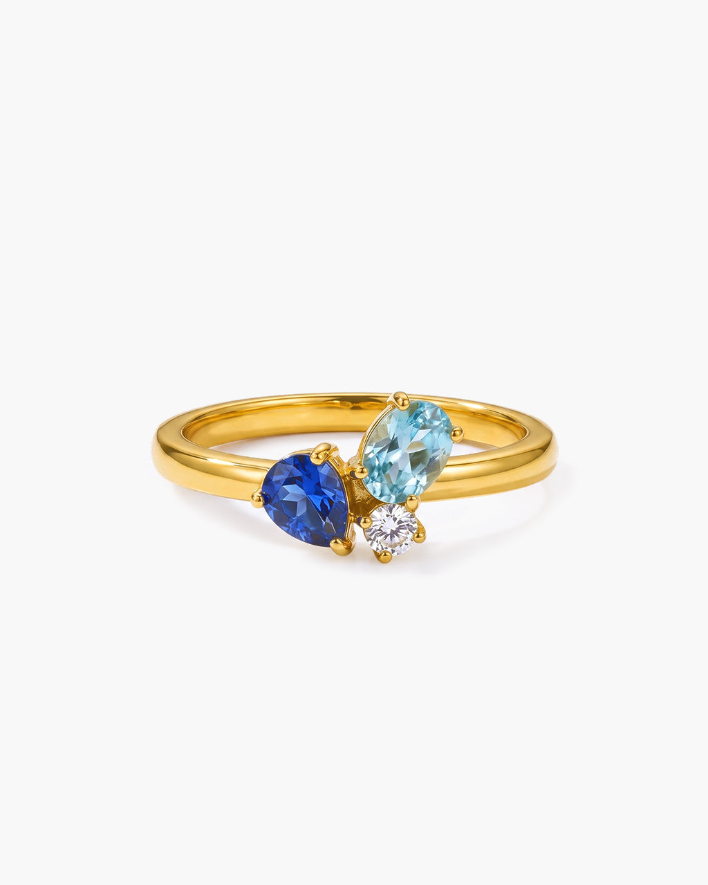 Colorful Mixed Cut Three Stone Waterproof Gold Ring