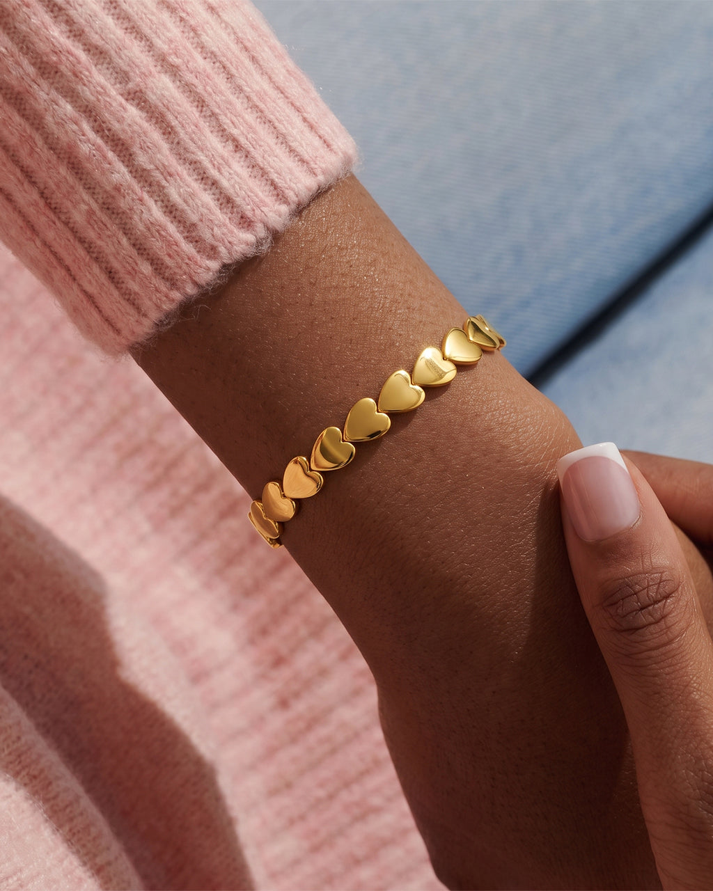 Continuous Linked Heart Cuff Waterproof Gold Bangle