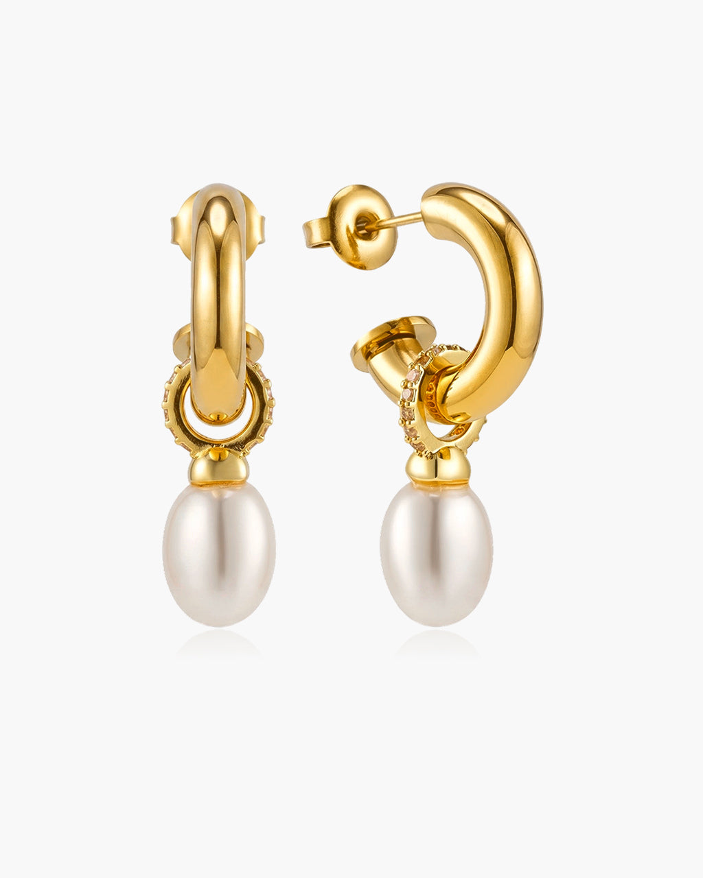 Convertible Pearl Drop Hoop Waterproof Gold Earrings