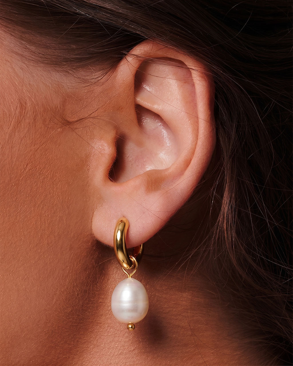 Convertible Pearl Drop Hoop Waterproof Gold Earrings