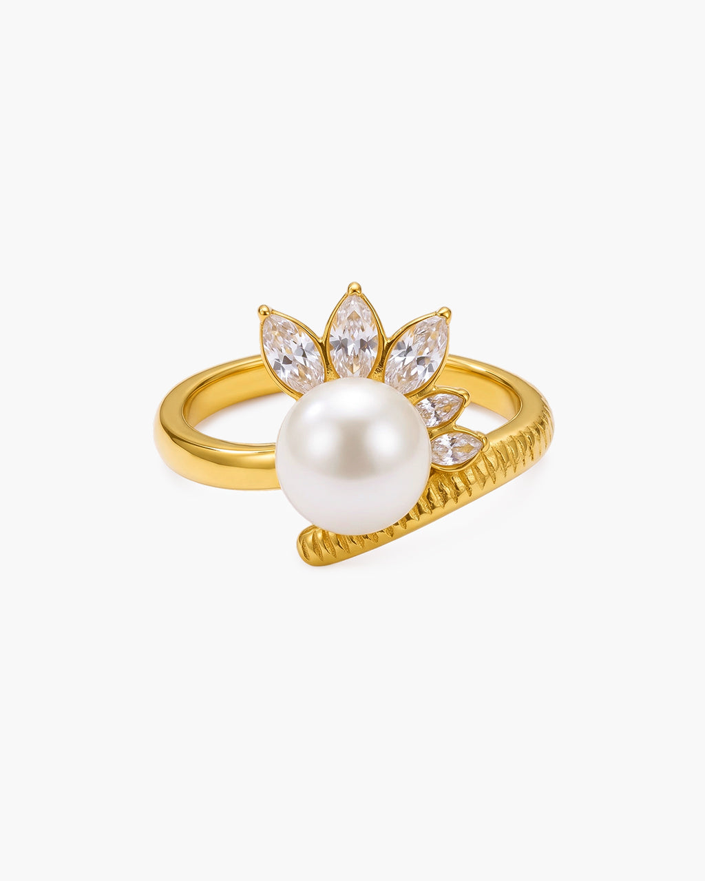 Crowned Pearl Statement Wrap Waterproof Gold Ring