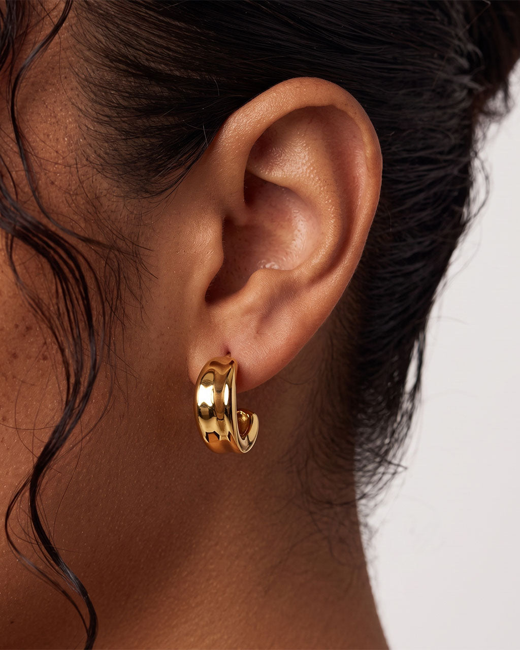 Curl C Hoop Chunky Stud Waterproof Gold Earrings