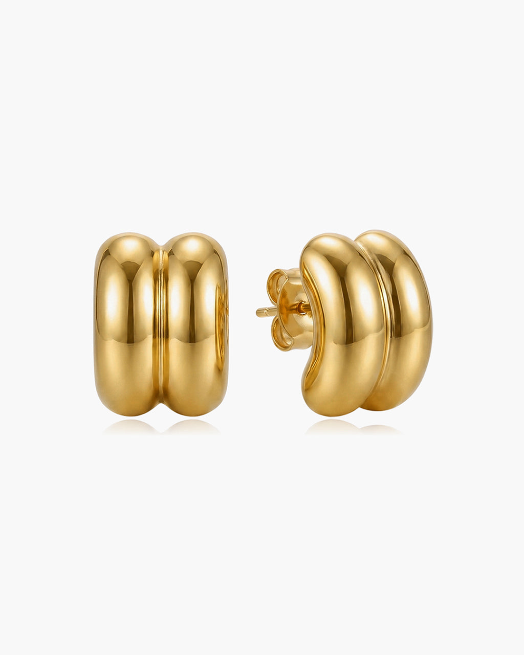 Cute Chunky Double Dome Stud Waterproof Gold Earrings