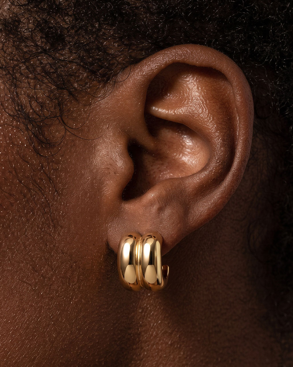 Cute Chunky Double Dome Stud Waterproof Gold Earrings
