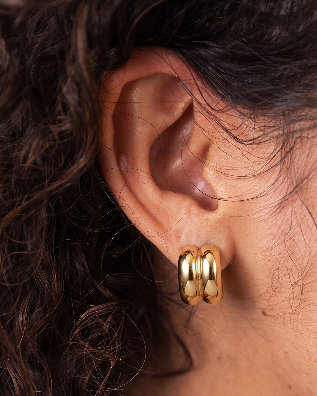Cute Chunky Double Dome Stud Waterproof Gold Earrings