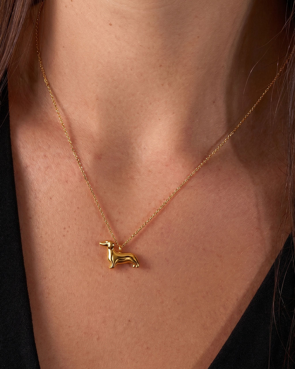 Cute Dachshund Dog Charm Waterproof Gold Necklace