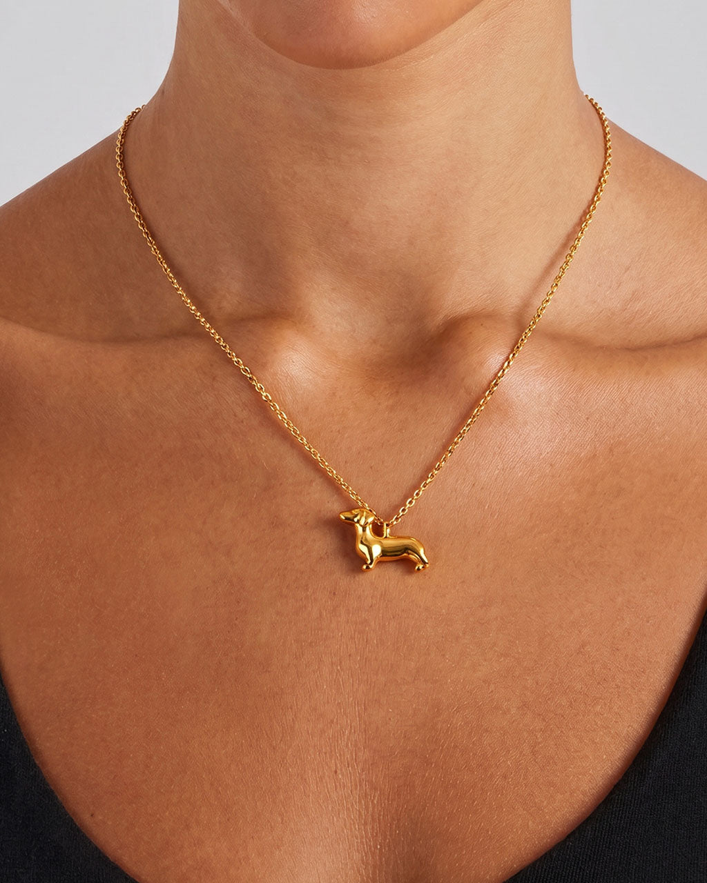 Cute Dachshund Dog Charm Waterproof Gold Necklace