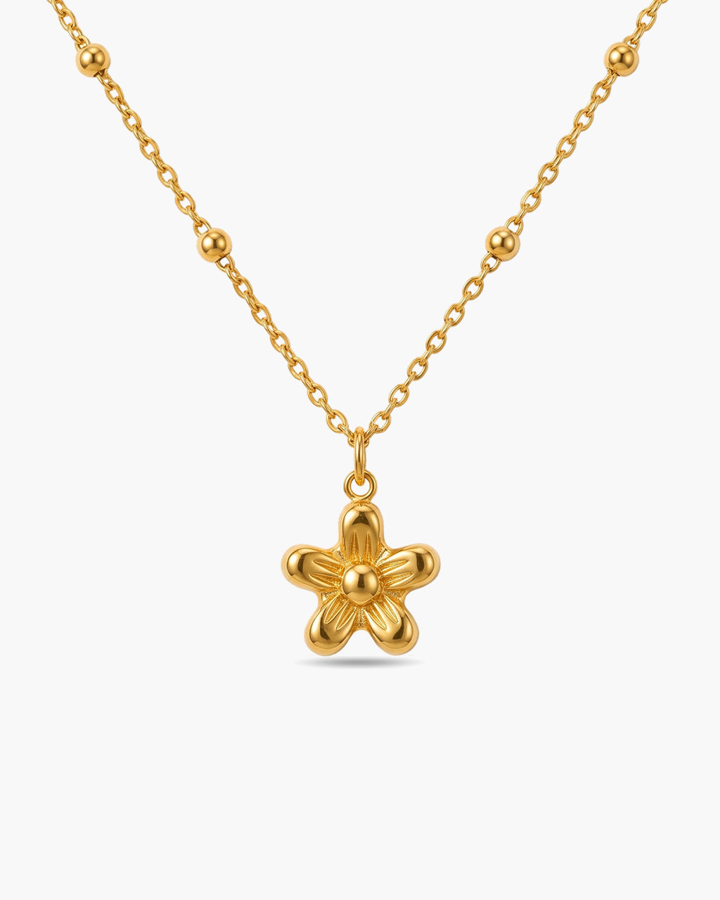 Cute Flower Beaded Station Waterproof Gold Necklace