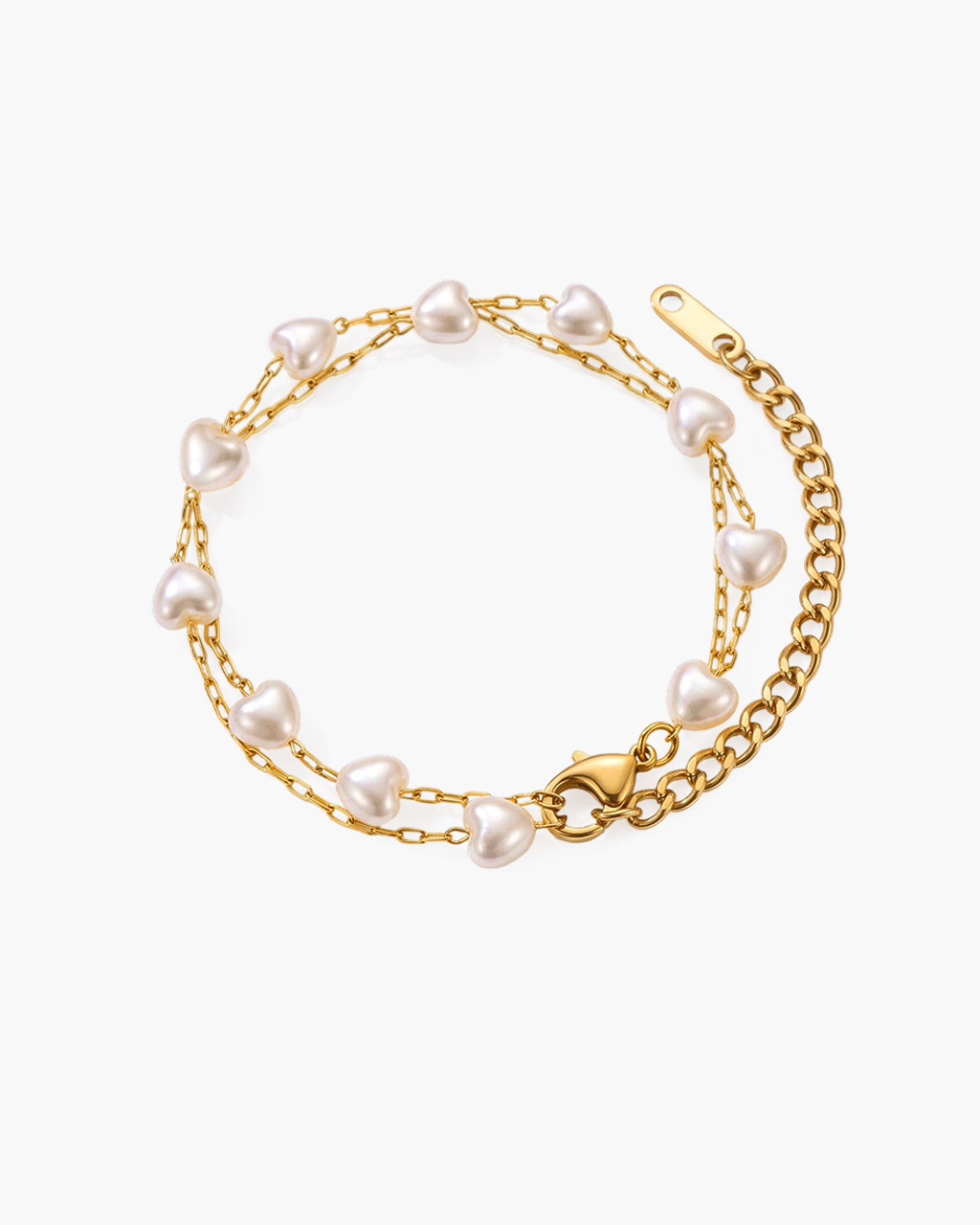 Cute Heart Pearl Double Chain Waterproof Gold Bracelet