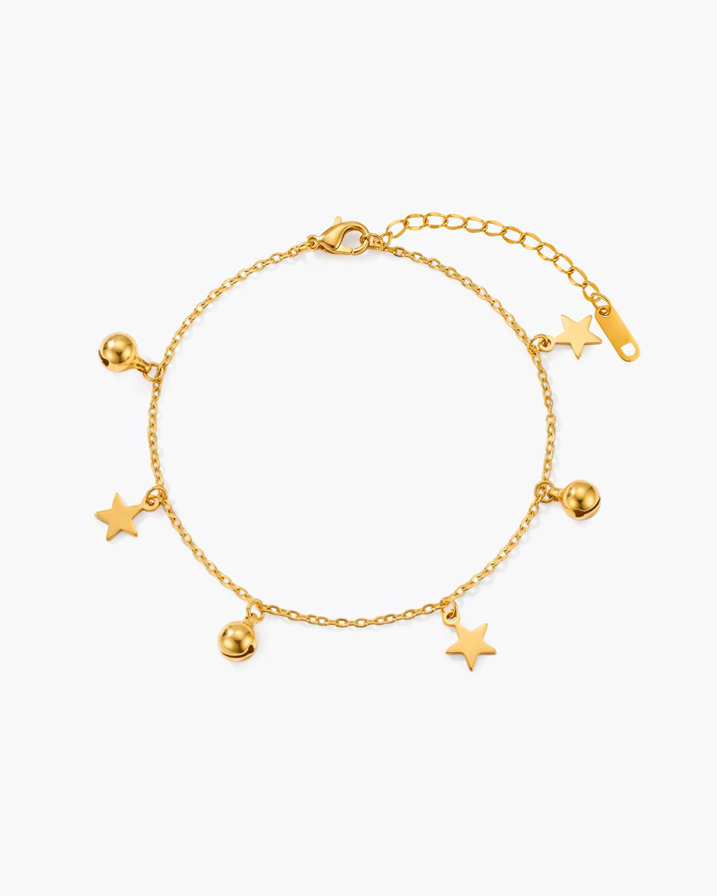 Cute Jingle Bell & Star Charm Waterproof Gold Anklet