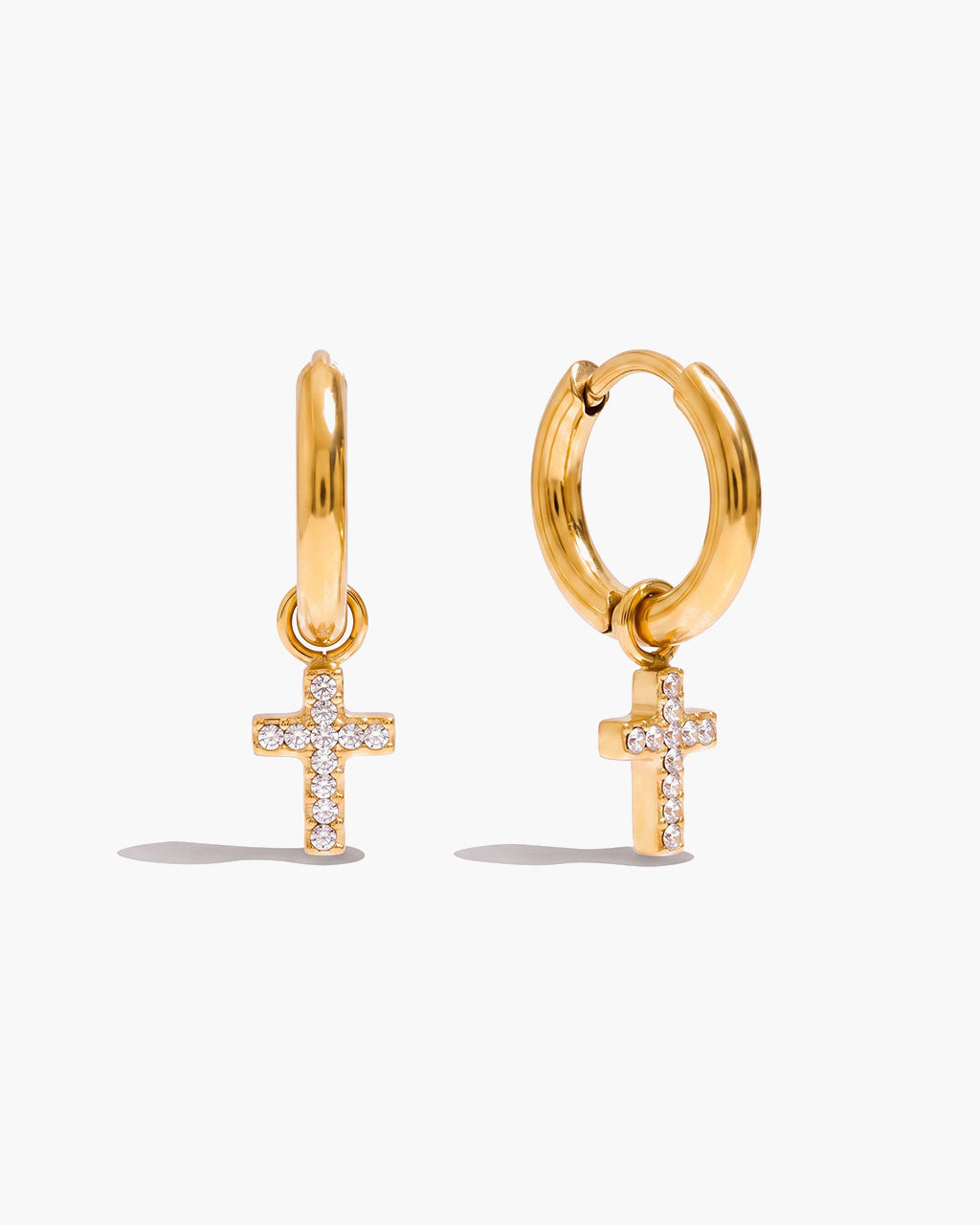 Cute Pave Drop Huggie Hoop Waterproof Gold Earrings