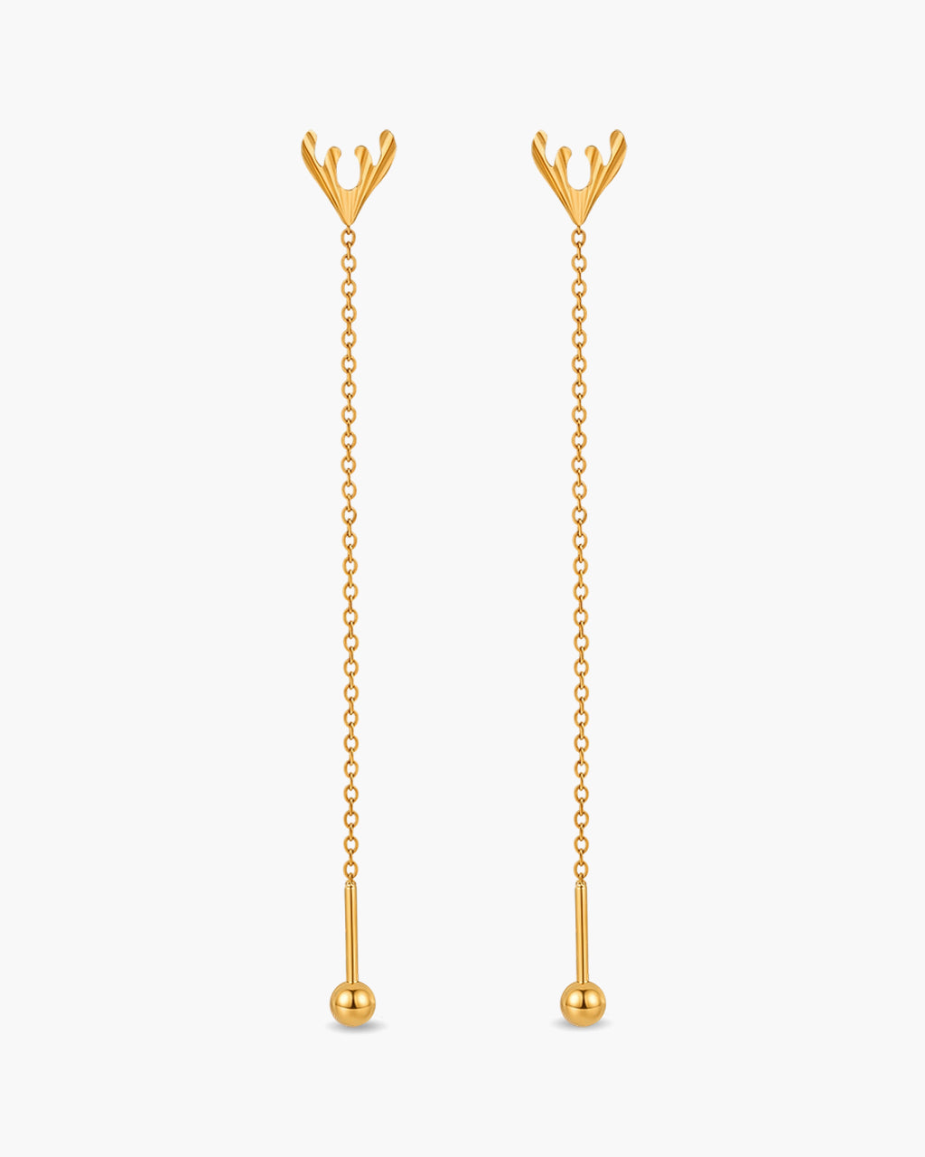 Cute Reindeer Antler Threader Waterproof Gold Earrings