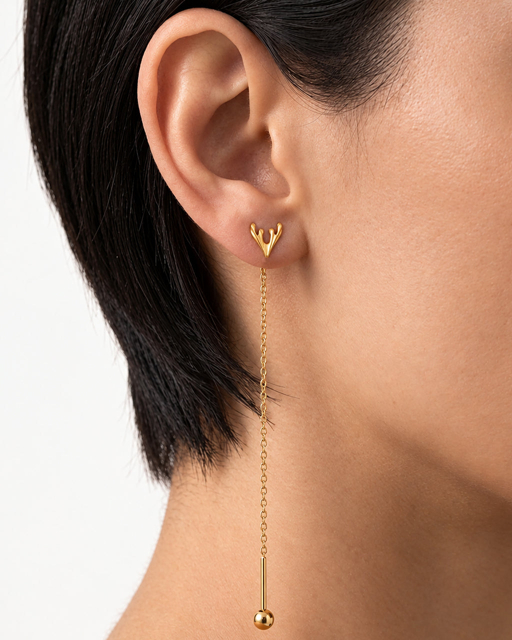 Cute Reindeer Antler Threader Waterproof Gold Earrings
