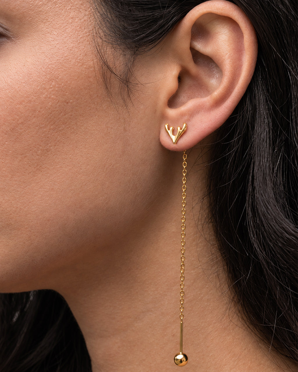 Cute Reindeer Antler Threader Waterproof Gold Earrings