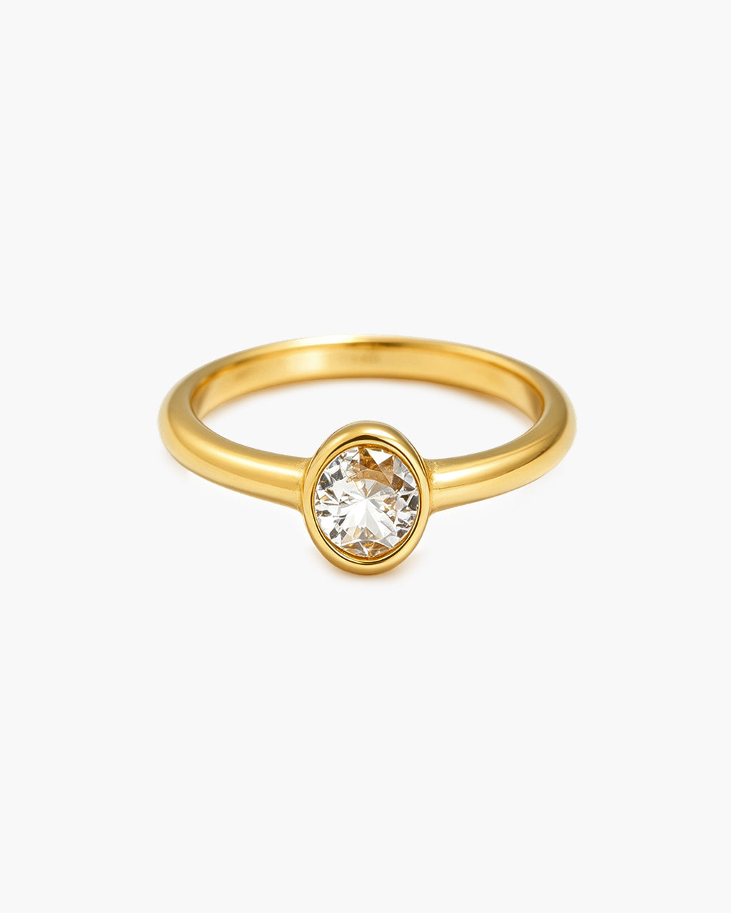 Dainty Bezel Set Pebble Solitaire Waterproof Gold Ring